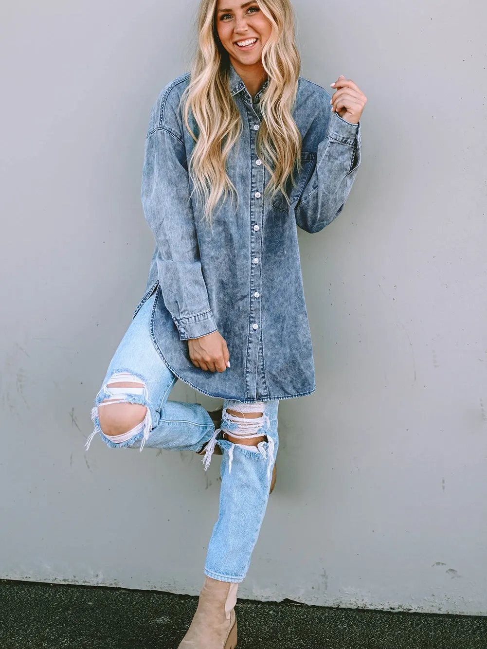 Casual Elastic Belt Cuffed Sleeve Denim Hooded Jackets