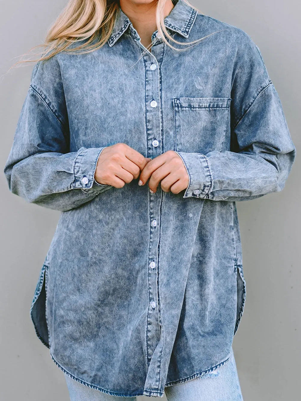 Casual Elastic Belt Cuffed Sleeve Denim Hooded Jackets