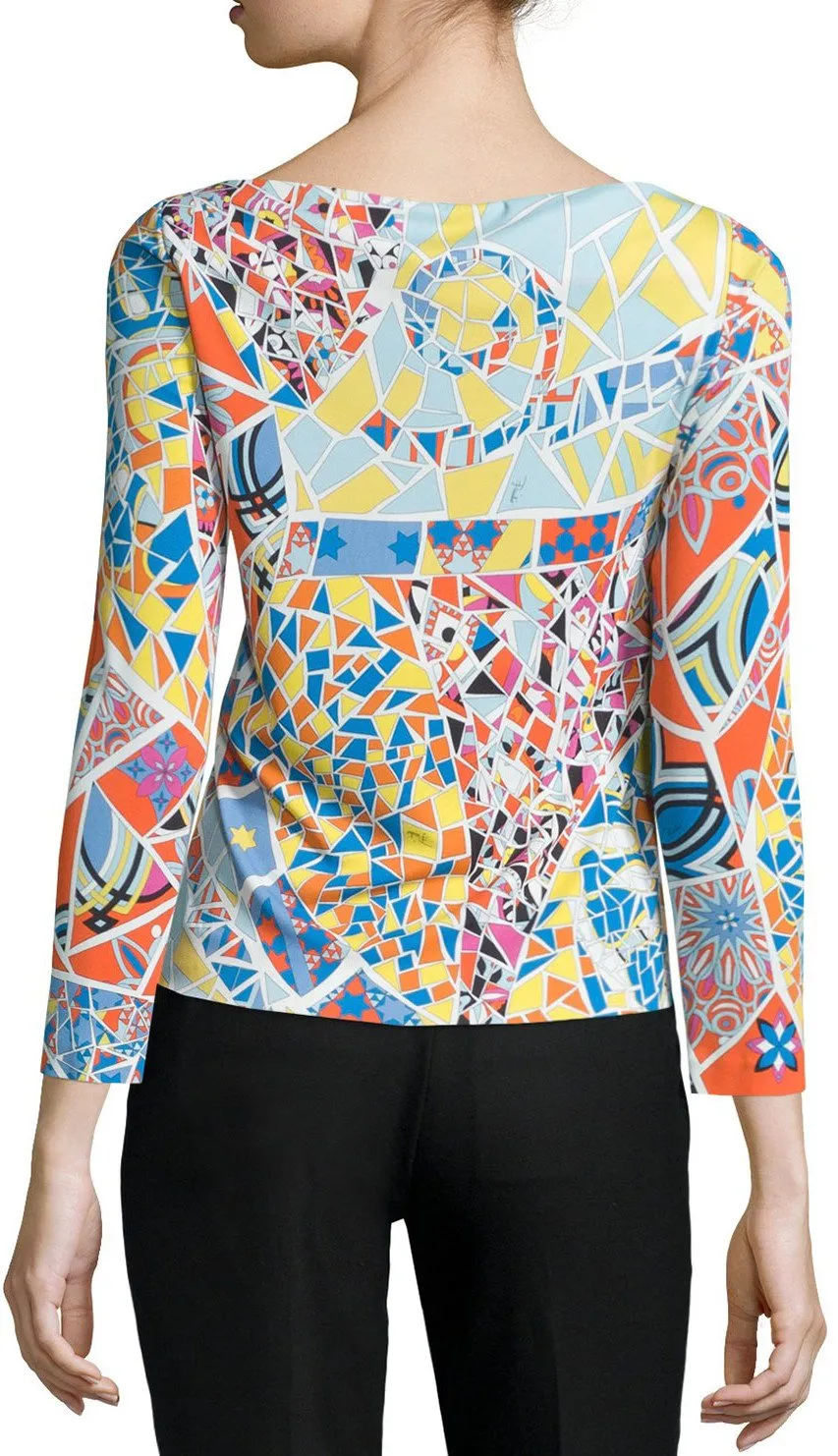 Celeste Arancio Marilyn Classic Mosaic Print Silk Top-Emilio Pucci