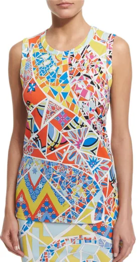 Celeste-Multi Sleeveless Mosaic Print Silk Top-Emilio Pucci