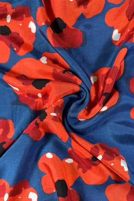 Cherry Red Floral Printed Art Silk Fabric