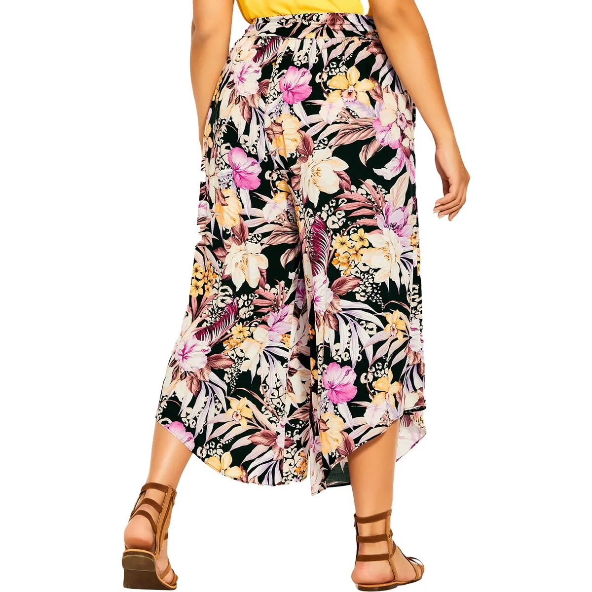 City Chic Womens Juniors Floral Print Crinkled Wide Leg Pants