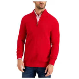 Club Room Men's Cable Knit Quarter Zip Pullover Sweater, Ablaze Red