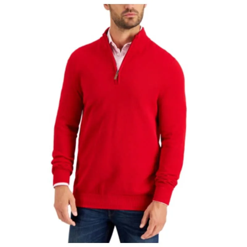 Club Room Men's Cable Knit Quarter Zip Pullover Sweater, Ablaze Red