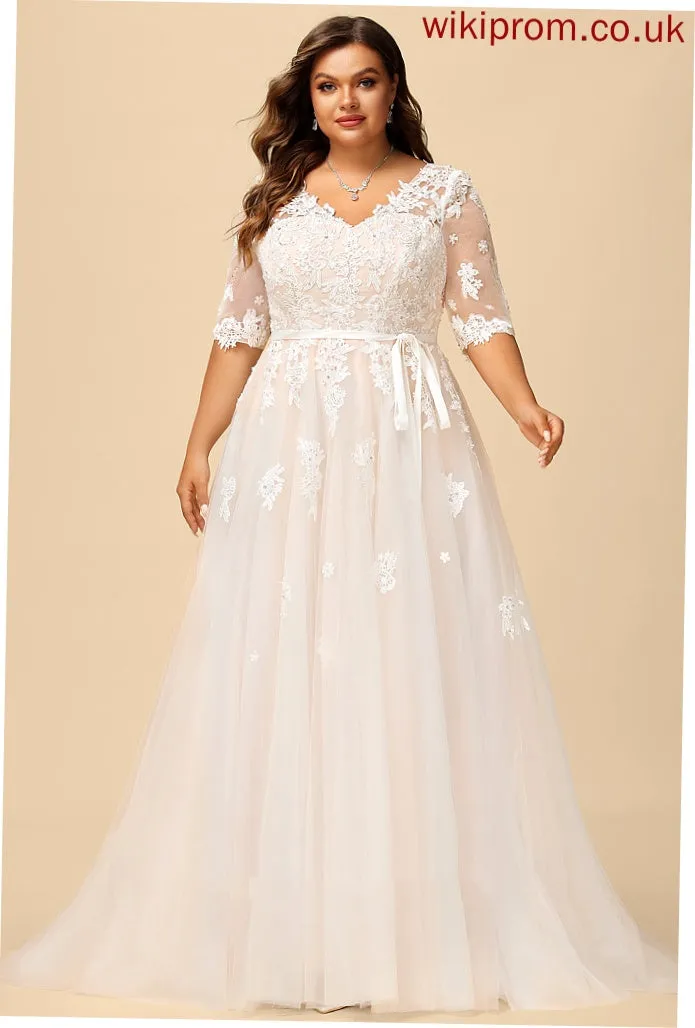 Court Sequins Ball-Gown/Princess Appliques Madeleine Train Bow(s) V-neck Wedding With Dress Wedding Dresses Beading Lace Tulle Satin