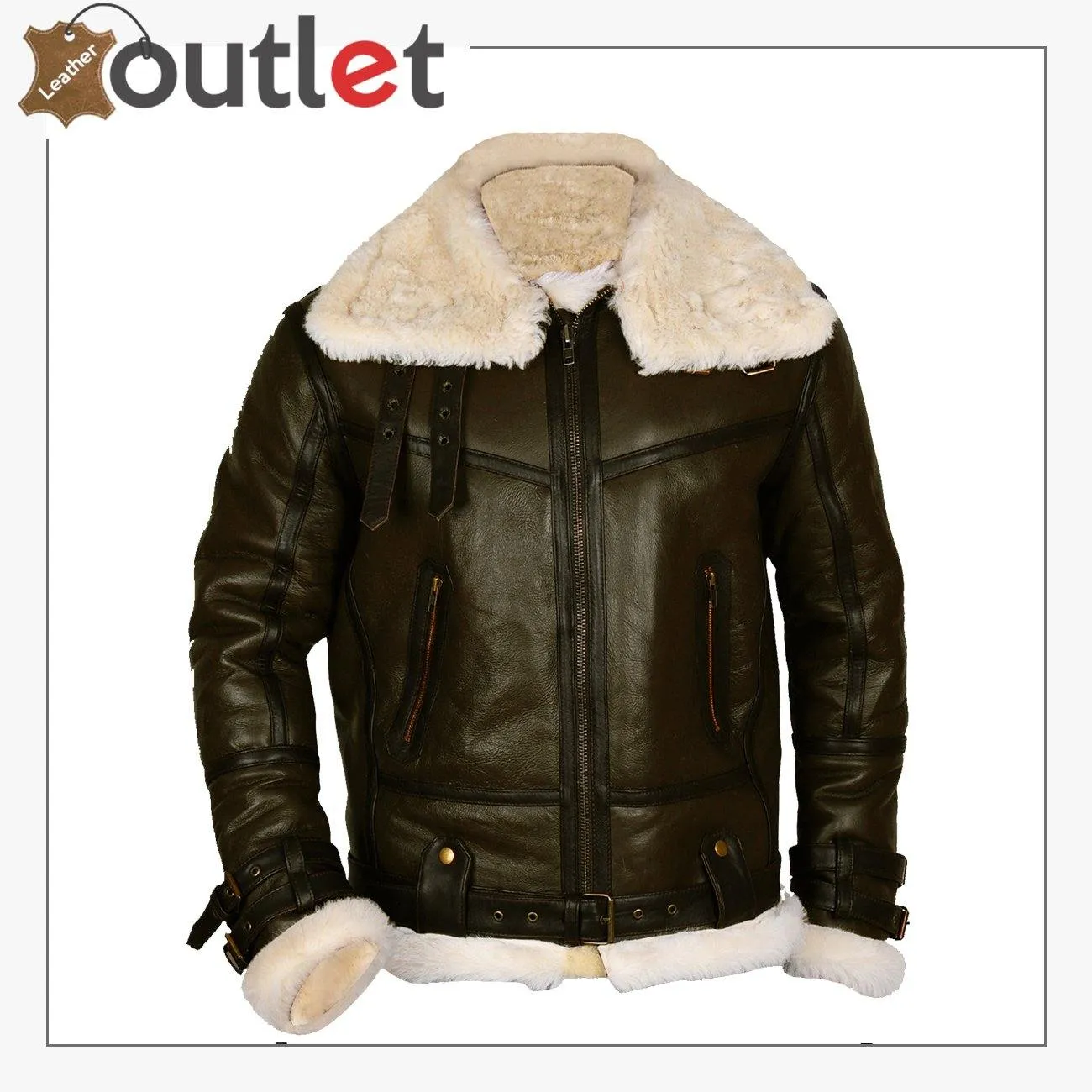 Dark Brown Men B3 Bomber Shealring Leather Jacket