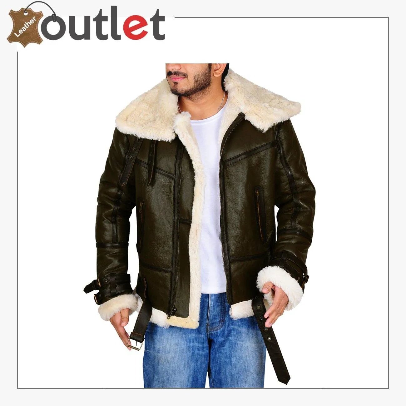 Dark Brown Men B3 Bomber Shealring Leather Jacket