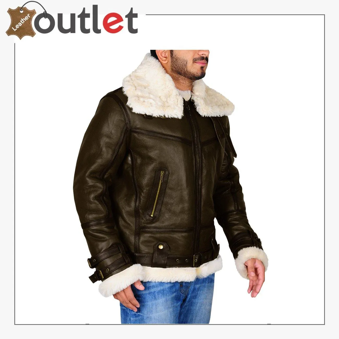 Dark Brown Men B3 Bomber Shealring Leather Jacket