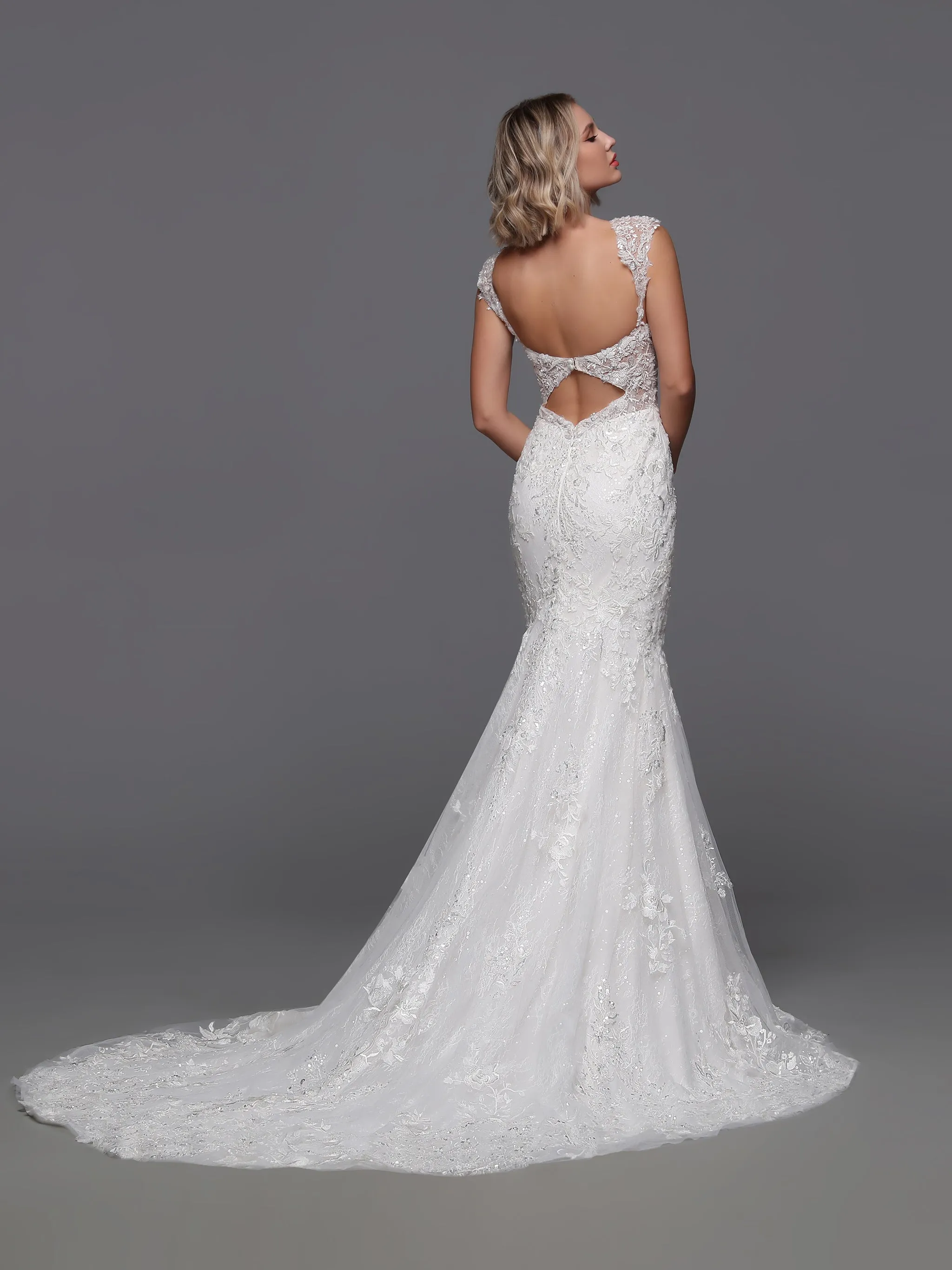 Davinci Bridal 50875 Sequin Lace Wedding Dress Overskirt Bridal Gown Backless Cap Sleeve