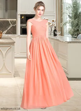 Destinee Ball-Gown/Princess V-neck Floor-Length Chiffon Bridesmaid Dress With Ruffle SWKP0013204