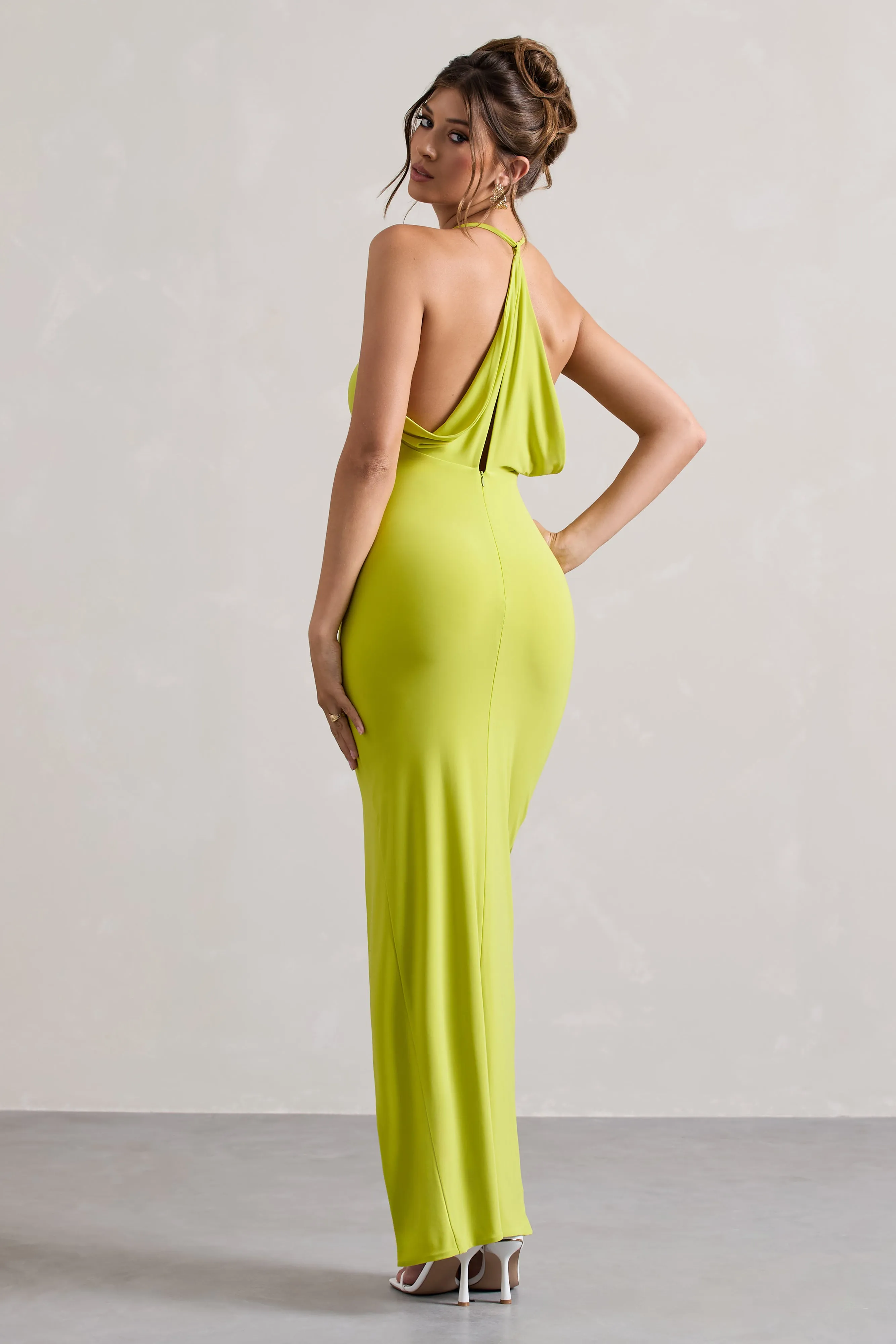 Domenica | Lime Green Halter-Neck Wrap Maxi Dress