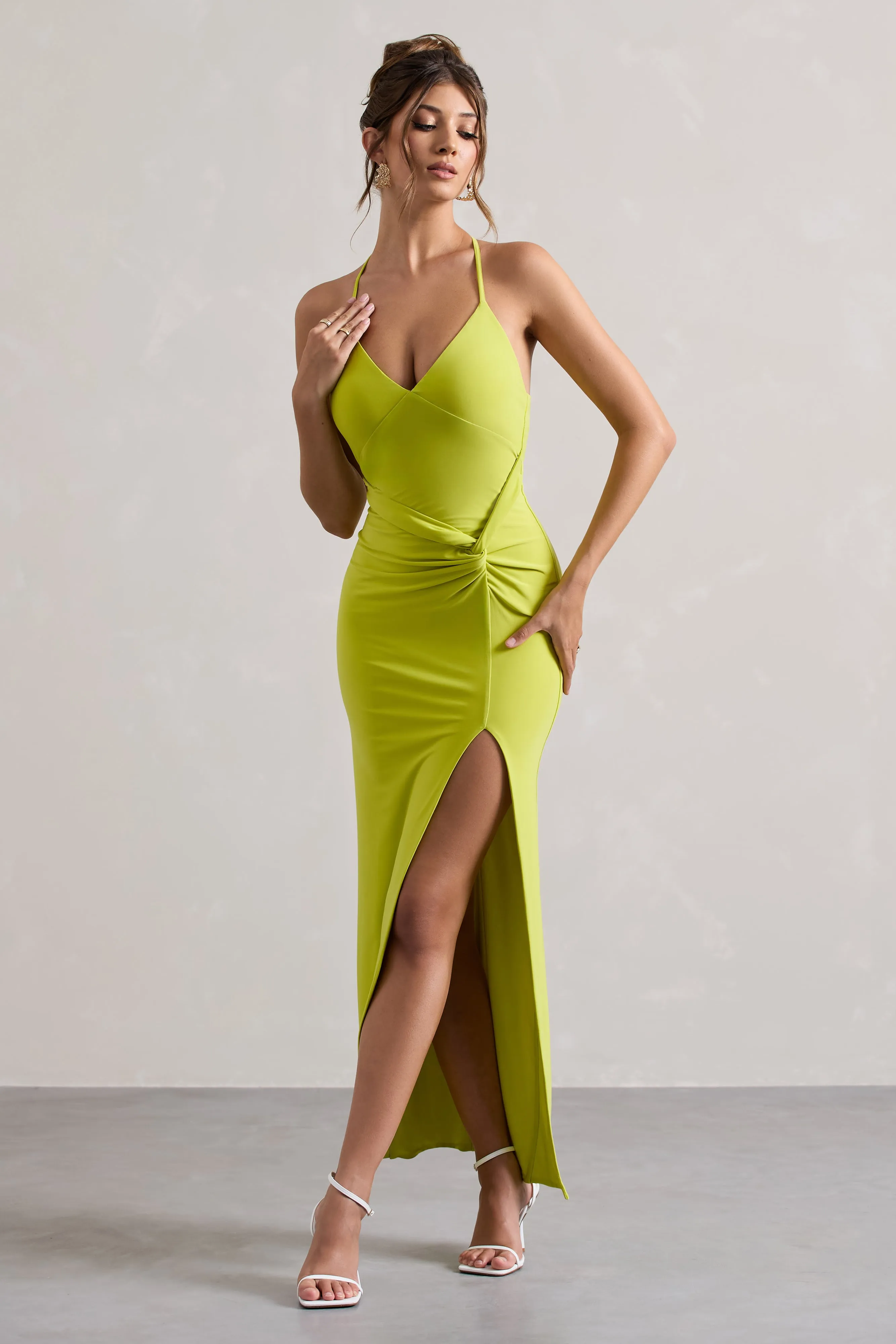 Domenica | Lime Green Halter-Neck Wrap Maxi Dress