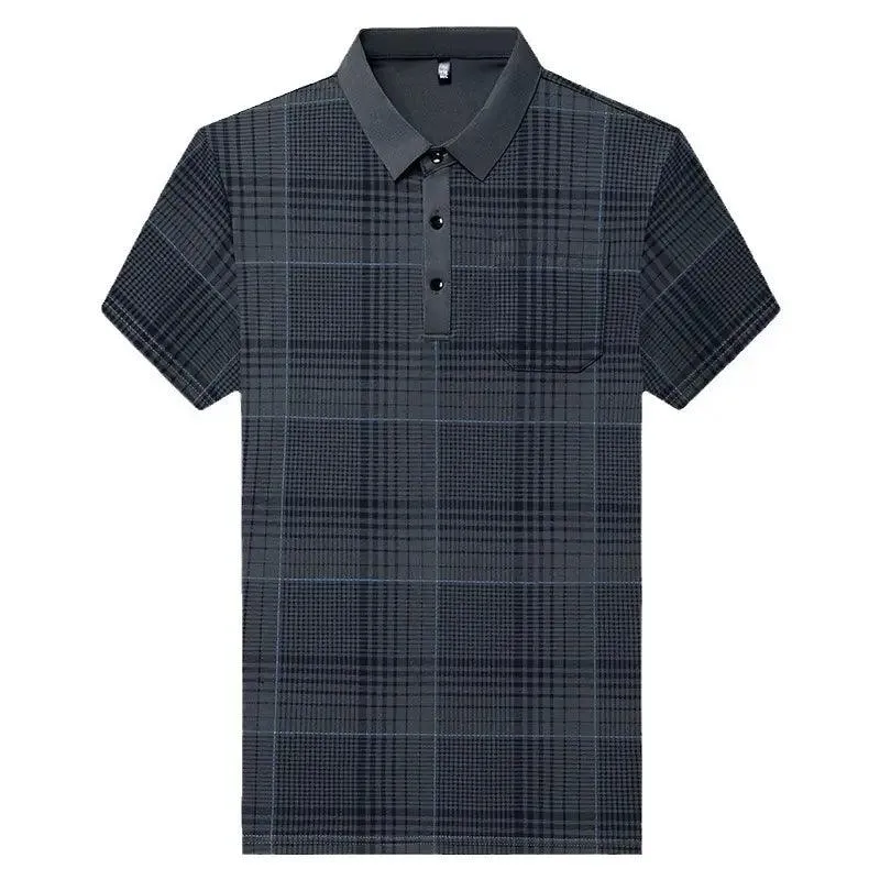 DomiGe Men's Polo Shirt Versatile Plaid Polo Shirt