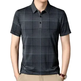 DomiGe Men's Polo Shirt Versatile Plaid Polo Shirt