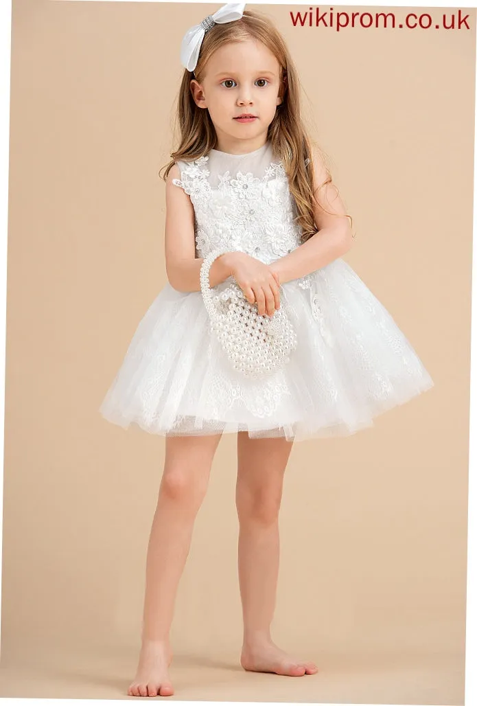 Dress Beading/Appliques Flower Tulle Flower Girl Dresses Leyla Scoop Ball-Gown/Princess With - Sleeveless Neck Knee-length Girl