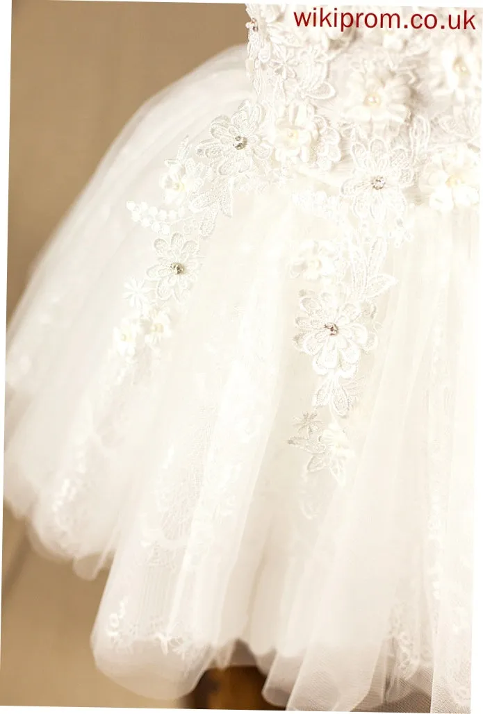 Dress Beading/Appliques Flower Tulle Flower Girl Dresses Leyla Scoop Ball-Gown/Princess With - Sleeveless Neck Knee-length Girl