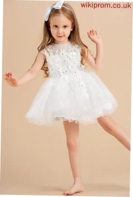 Dress Beading/Appliques Flower Tulle Flower Girl Dresses Leyla Scoop Ball-Gown/Princess With - Sleeveless Neck Knee-length Girl