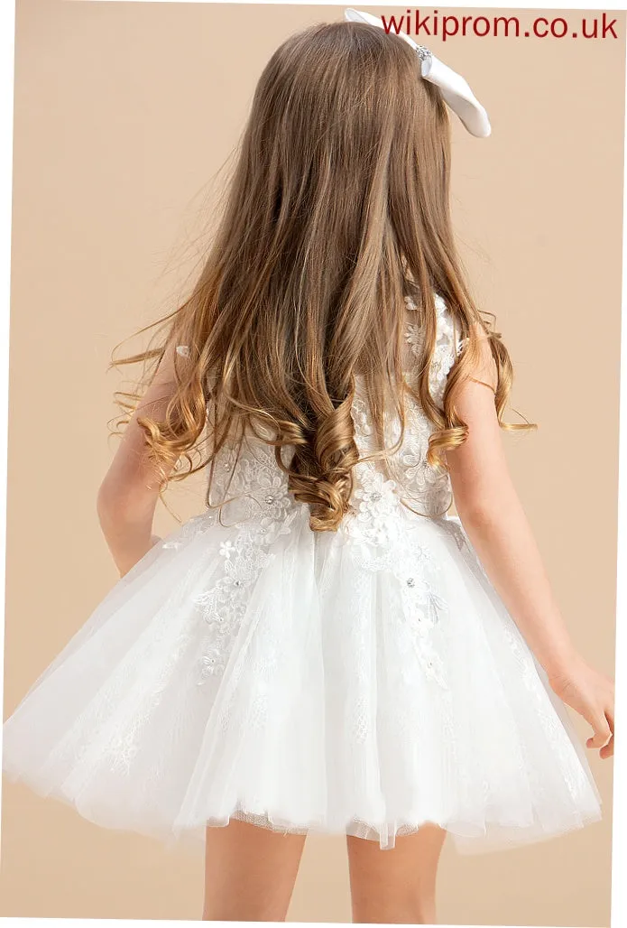 Dress Beading/Appliques Flower Tulle Flower Girl Dresses Leyla Scoop Ball-Gown/Princess With - Sleeveless Neck Knee-length Girl