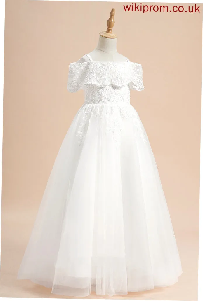 Dress Flower Tulle Flower Girl Dresses Ball-Gown/Princess Floor-length Sleeves - Megan With Lace Short Off-the-Shoulder Girl