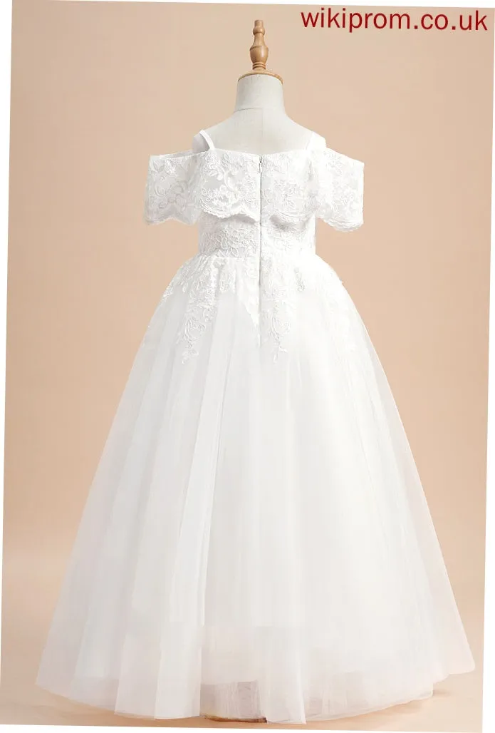 Dress Flower Tulle Flower Girl Dresses Ball-Gown/Princess Floor-length Sleeves - Megan With Lace Short Off-the-Shoulder Girl