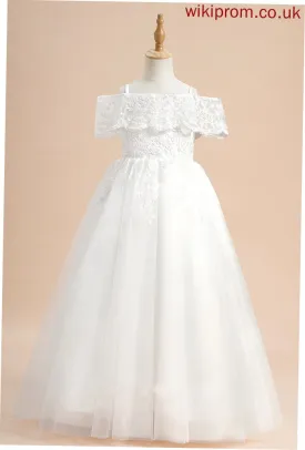 Dress Flower Tulle Flower Girl Dresses Ball-Gown/Princess Floor-length Sleeves - Megan With Lace Short Off-the-Shoulder Girl