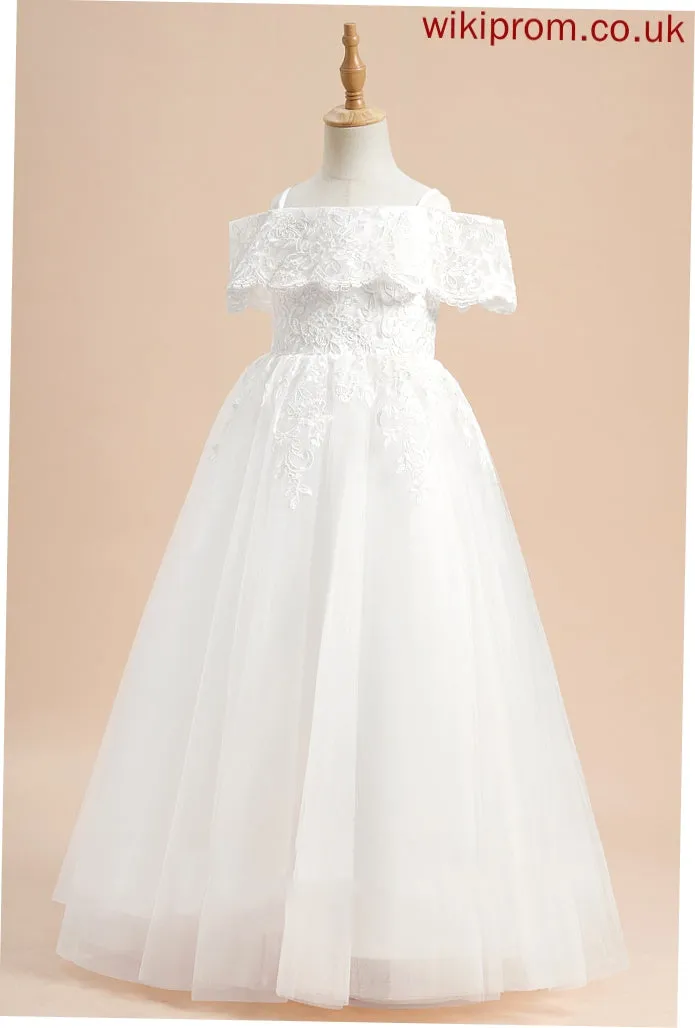 Dress Flower Tulle Flower Girl Dresses Ball-Gown/Princess Floor-length Sleeves - Megan With Lace Short Off-the-Shoulder Girl