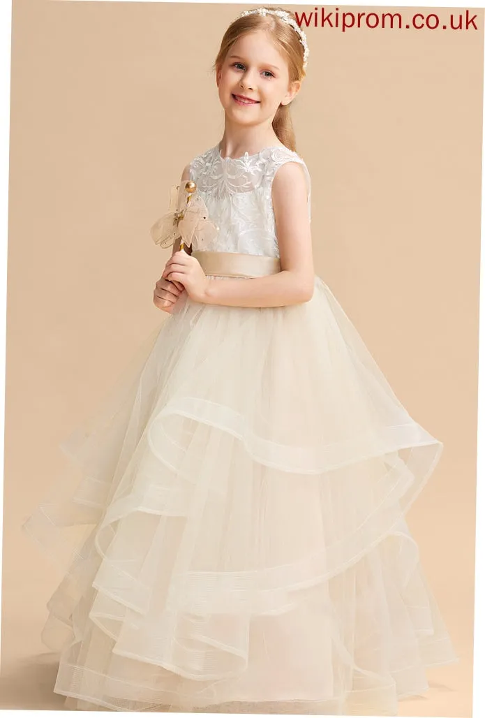 Dress - Scoop Tulle/Lace Girl Flower Girl Dresses Floor-length Neck Kiana Sleeveless Flower Ball-Gown/Princess