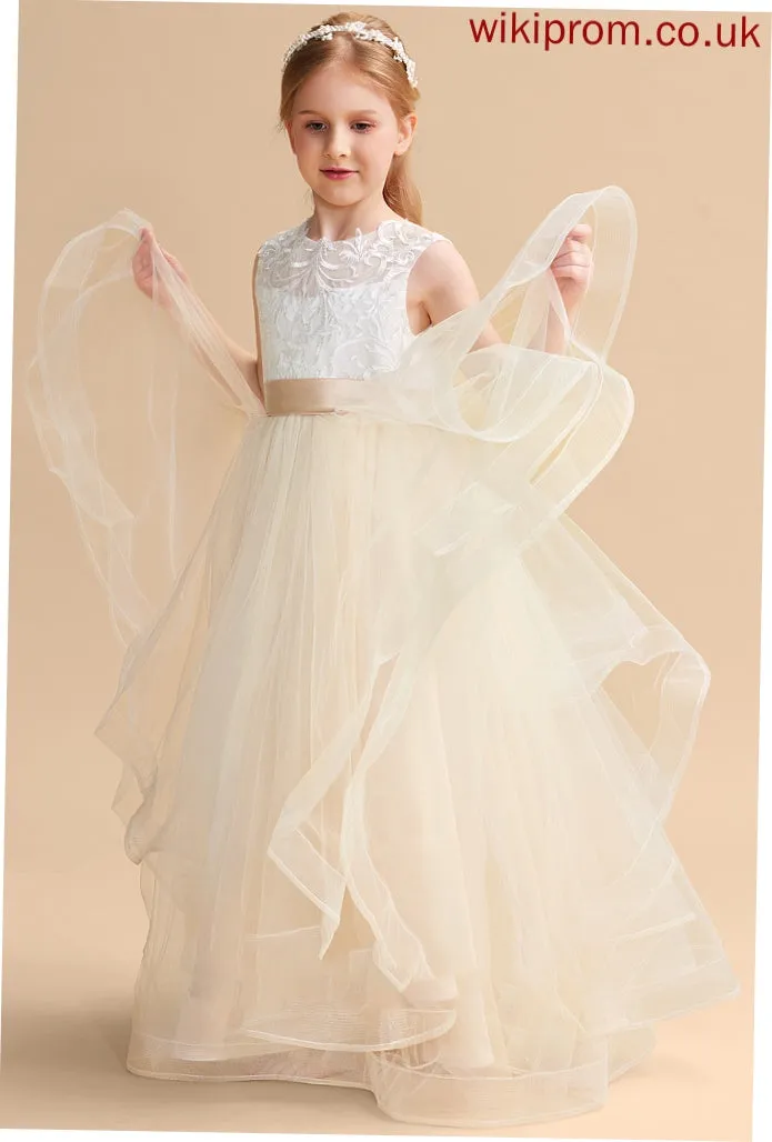 Dress - Scoop Tulle/Lace Girl Flower Girl Dresses Floor-length Neck Kiana Sleeveless Flower Ball-Gown/Princess