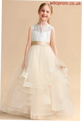 Dress - Scoop Tulle/Lace Girl Flower Girl Dresses Floor-length Neck Kiana Sleeveless Flower Ball-Gown/Princess