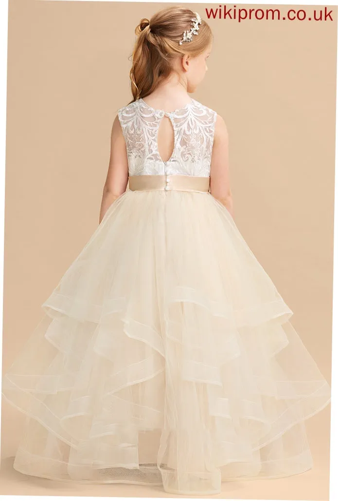 Dress - Scoop Tulle/Lace Girl Flower Girl Dresses Floor-length Neck Kiana Sleeveless Flower Ball-Gown/Princess