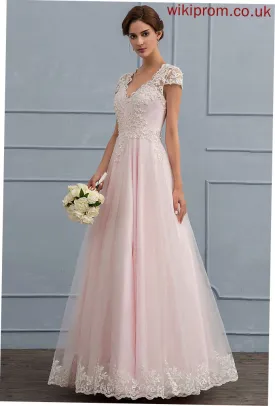 Dress Tulle V-neck Wedding Kaiya Floor-Length Sequins Ball-Gown/Princess Wedding Dresses Beading With