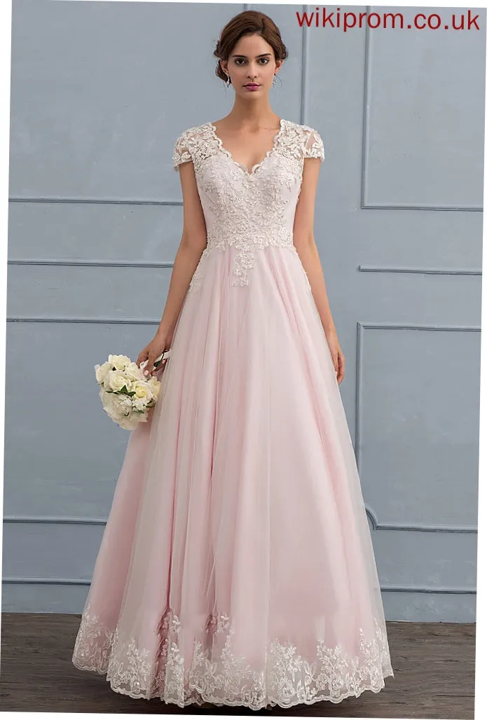 Dress Tulle V-neck Wedding Kaiya Floor-Length Sequins Ball-Gown/Princess Wedding Dresses Beading With