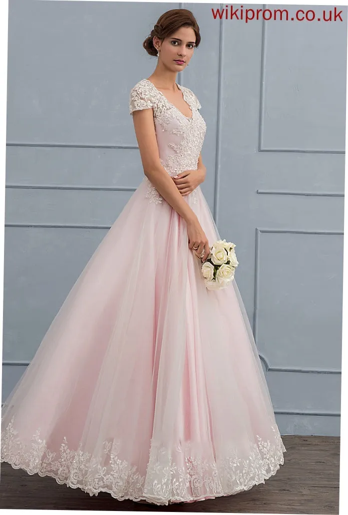 Dress Tulle V-neck Wedding Kaiya Floor-Length Sequins Ball-Gown/Princess Wedding Dresses Beading With