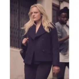 Elisabeth Moss New Series Black Wool Peacoat