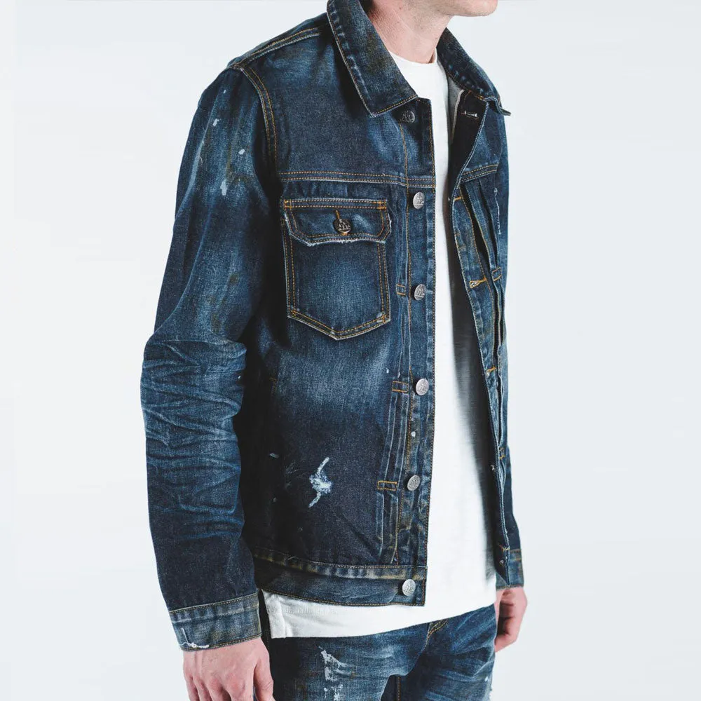 Embellish Calico Denim Jacket in Indigo