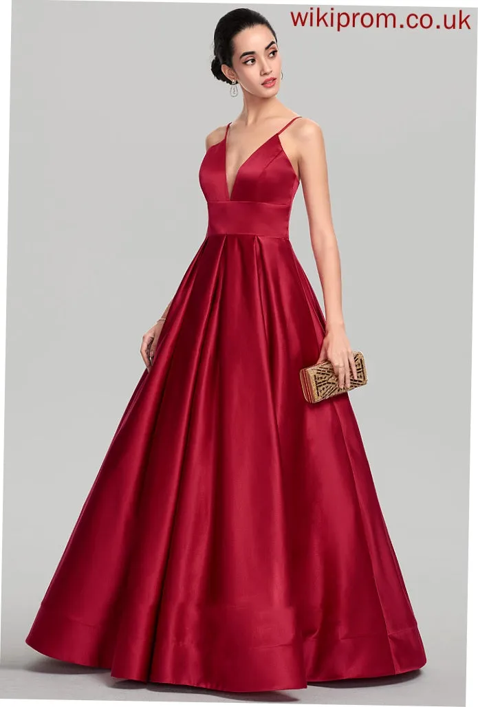 Emma Ball-Gown/Princess Floor-Length Prom Dresses V-neck Satin