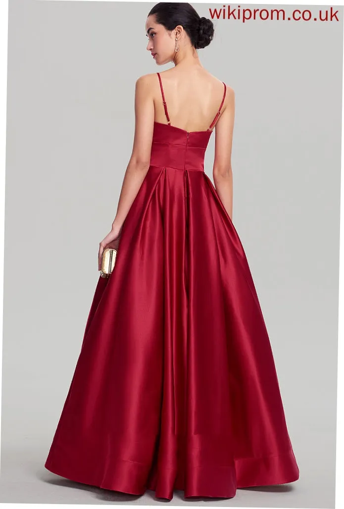 Emma Ball-Gown/Princess Floor-Length Prom Dresses V-neck Satin