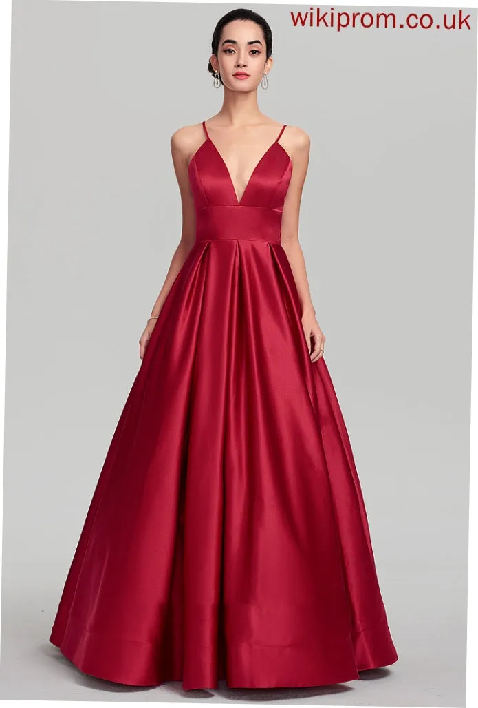 Emma Ball-Gown/Princess Floor-Length Prom Dresses V-neck Satin