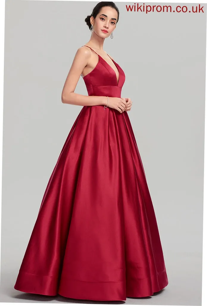 Emma Ball-Gown/Princess Floor-Length Prom Dresses V-neck Satin