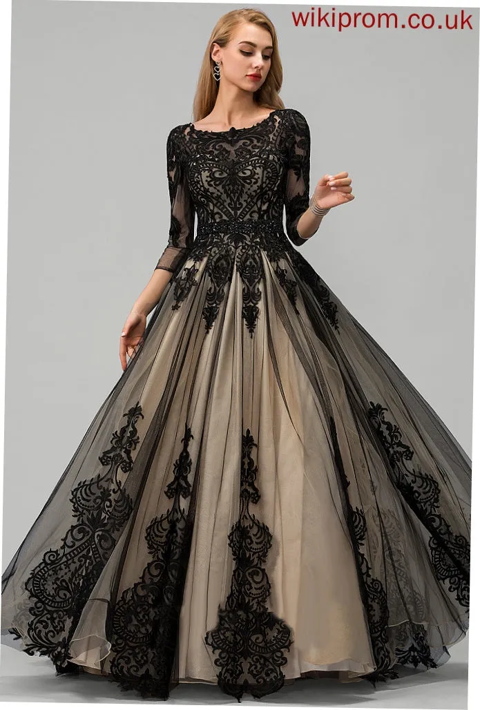 Floor-Length Ball-Gown/Princess Desirae Tulle Scoop With Prom Dresses Beading