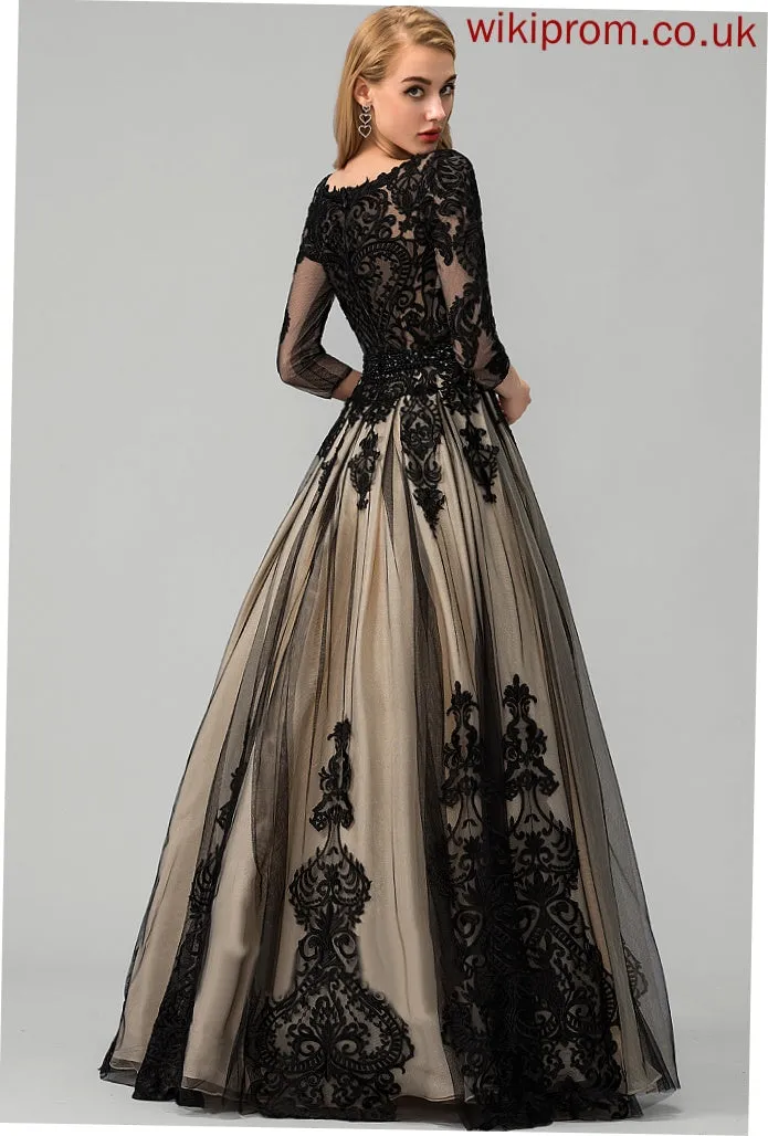 Floor-Length Ball-Gown/Princess Desirae Tulle Scoop With Prom Dresses Beading