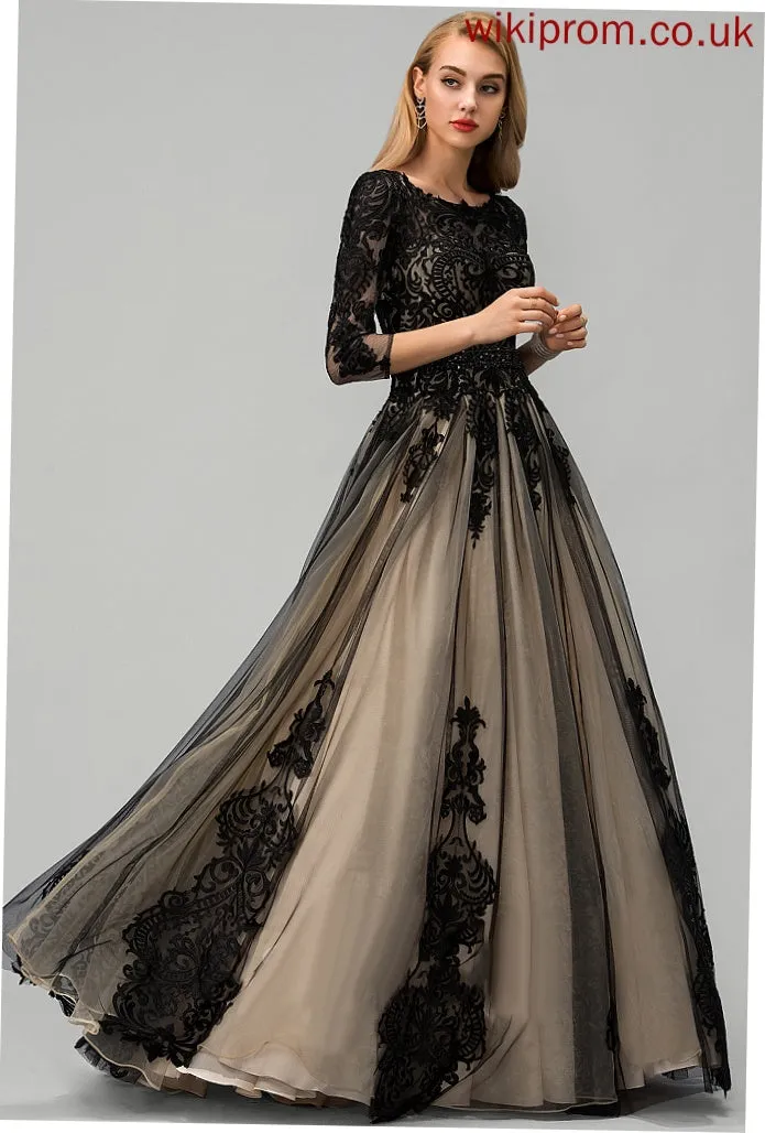 Floor-Length Ball-Gown/Princess Desirae Tulle Scoop With Prom Dresses Beading