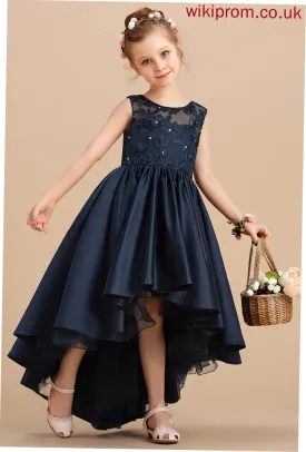 Flower Girl Dresses Kadence Bow(s) Neck Girl Flower Scoop Dress With Ball-Gown/Princess Sleeveless Asymmetrical - Satin