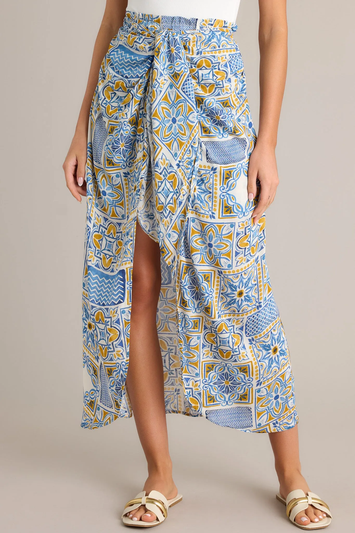 Free Spirit Blue Multi Faux Wrap Skirt