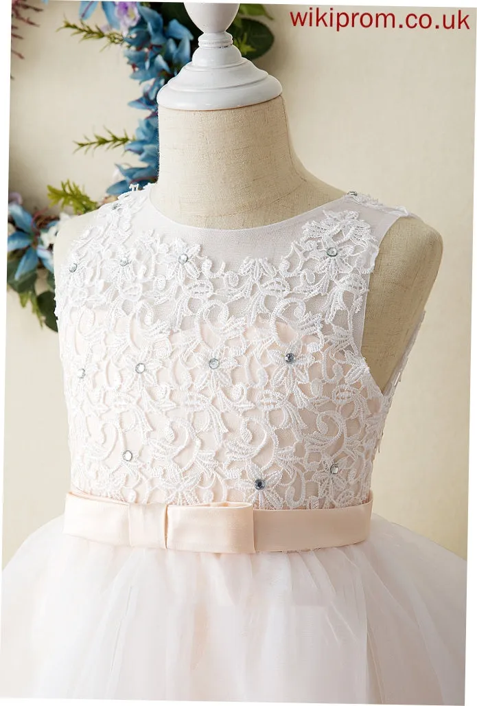 Girl Flower Dress Tea-length Sleeveless Ball-Gown/Princess Neck - Beryl Tulle/Lace Scoop Flower Girl Dresses