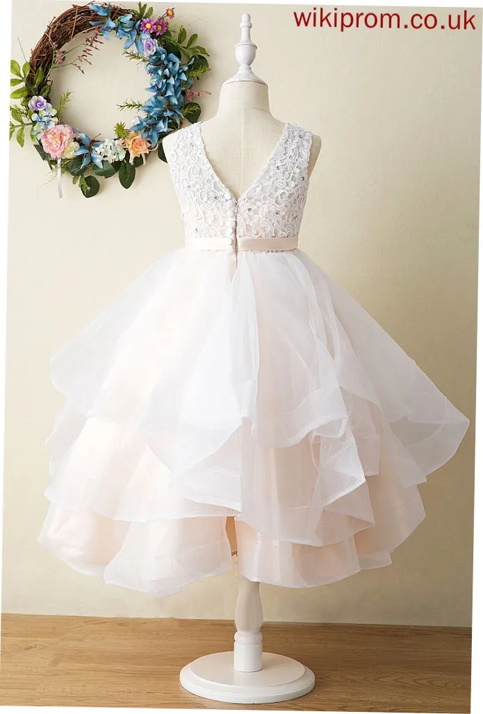 Girl Flower Dress Tea-length Sleeveless Ball-Gown/Princess Neck - Beryl Tulle/Lace Scoop Flower Girl Dresses