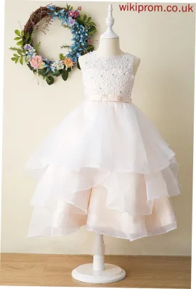 Girl Flower Dress Tea-length Sleeveless Ball-Gown/Princess Neck - Beryl Tulle/Lace Scoop Flower Girl Dresses