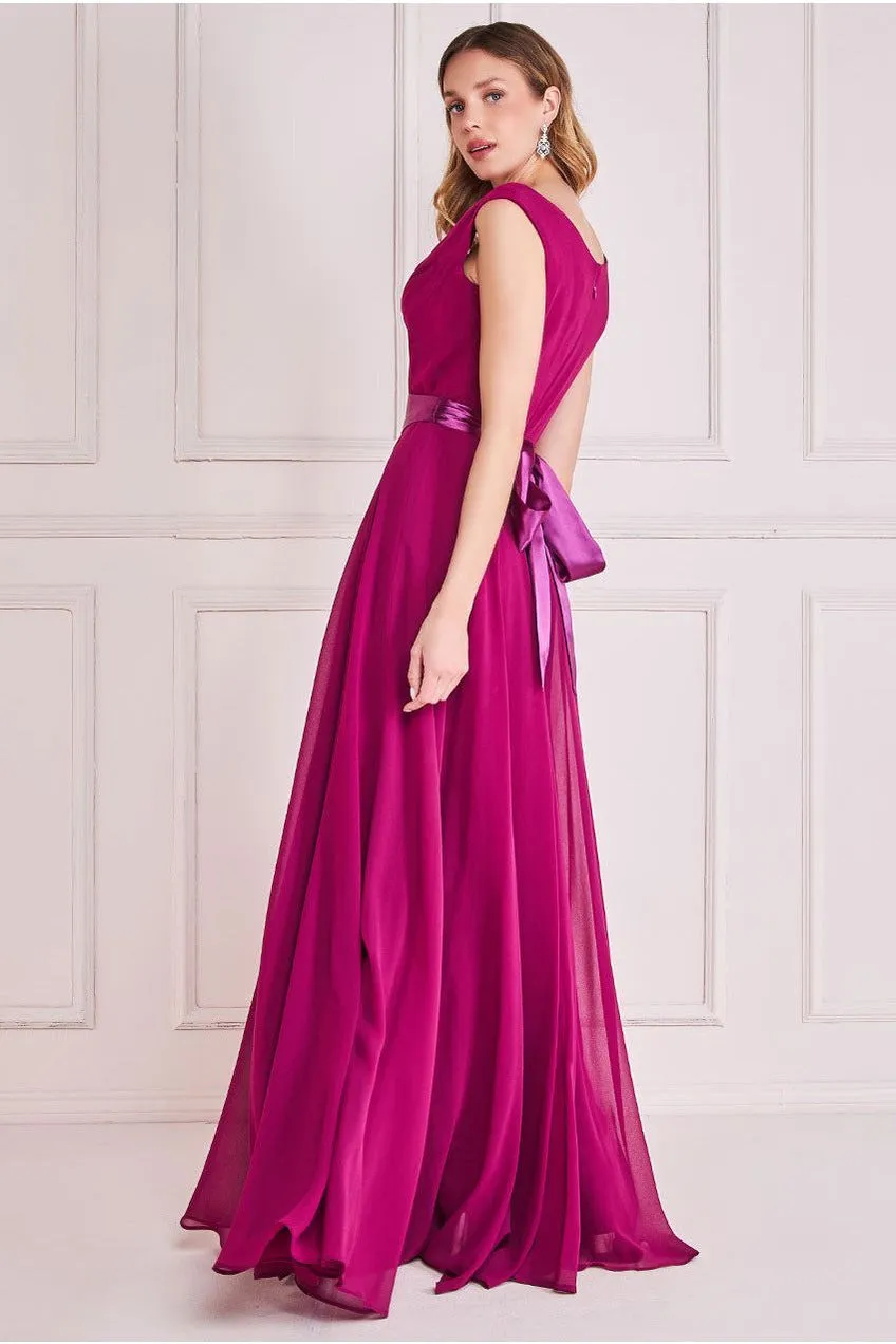 Goddiva Cowl Neck Chiffon Maxi Dress - Magenta