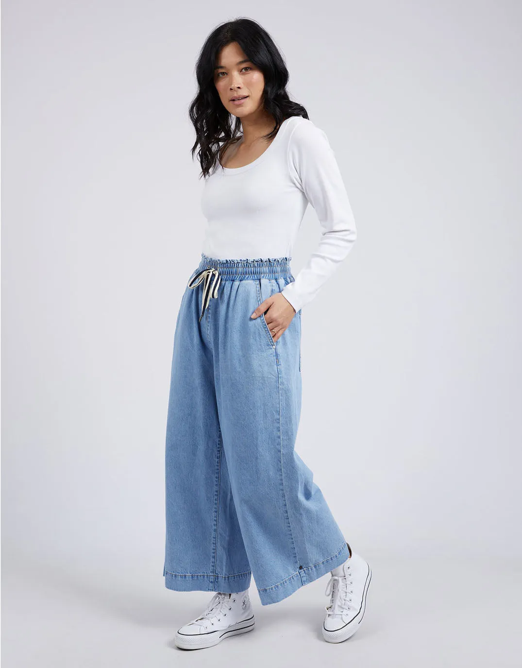 Greta Wide Leg Pant - Mid Blue Denim