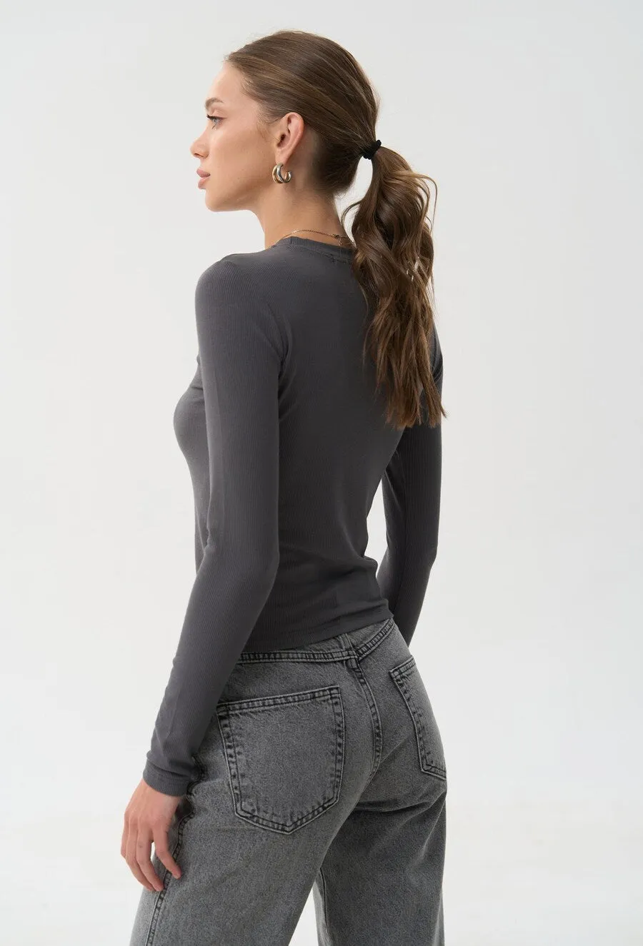 Grey Basic Long Sleeve Top